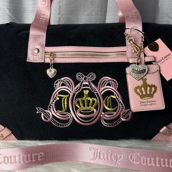 JUICY COUTURE Juicy Lovers Club Weekender Travel Bag Black/Pink Diamond - Picture 6 of 9